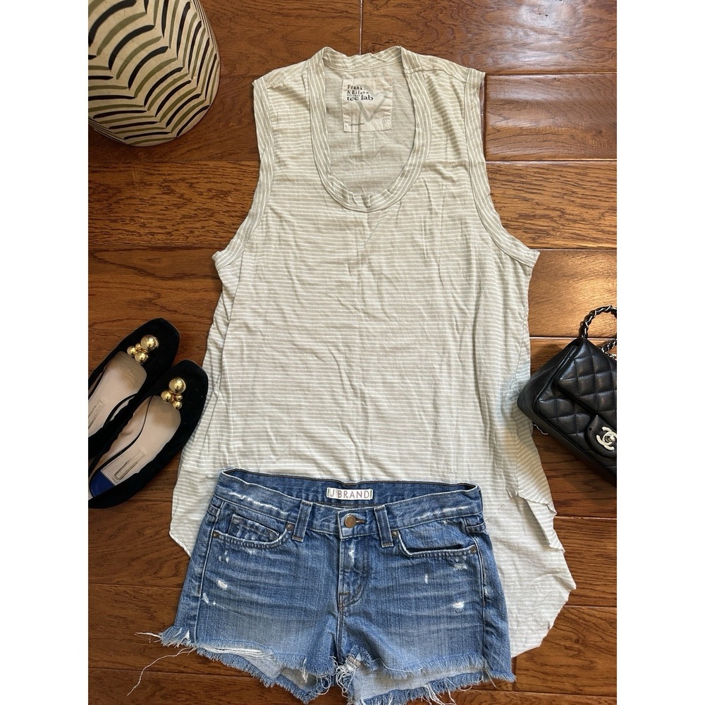 Frank & Eileen Tee Lab Womens Large Tank Top Striped Asymmetrical Hem Cotton USA